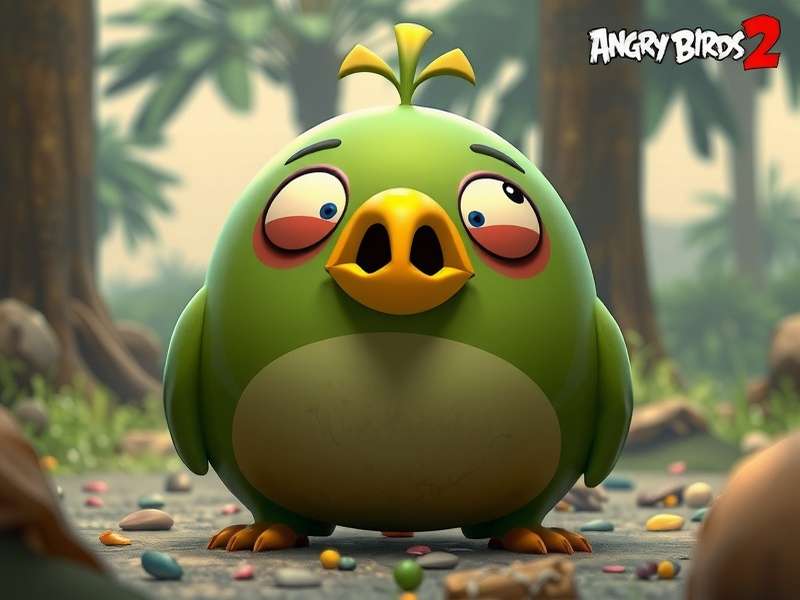 Angry Birds 2 में Bubba कैरेक्टर का एक्शन शॉट जिसमें वह स्ट्रक्चर को नष्ट कर रहा है