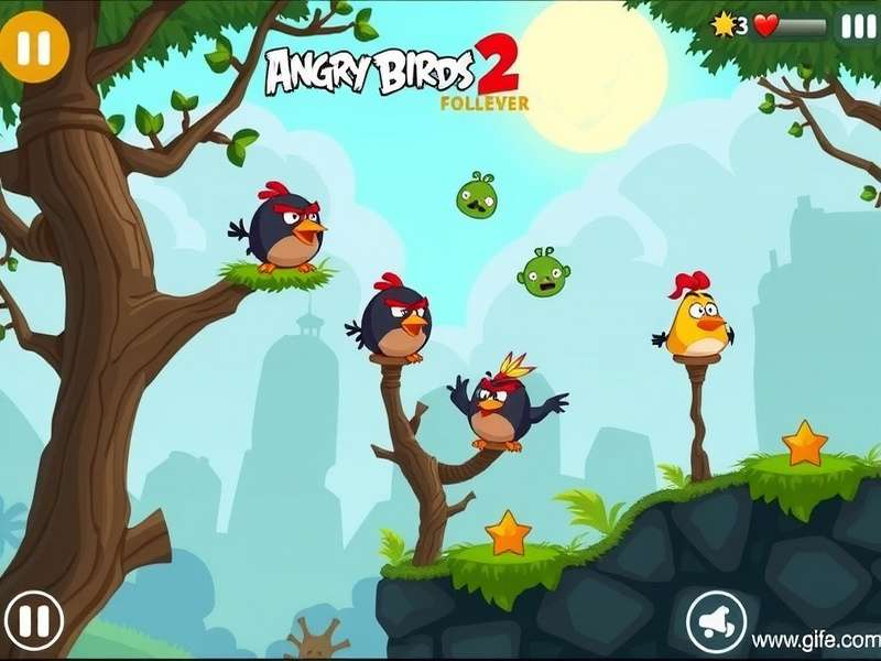 Angry Birds 2 लेवल 3273 का स्क्रीनशॉट जिसमें पिग्स का लेआउट और बर्ड्स दिख रहे हैं