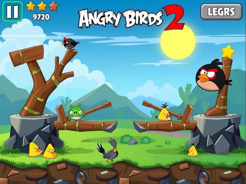 Angry Birds 2 Gameplay Screenshot - Red Bird attacking pigs