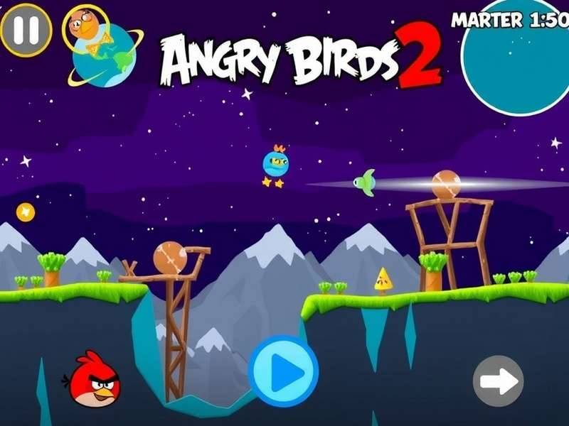 Angry Birds 2 Space Level gameplay screenshot showing birds in zero gravity