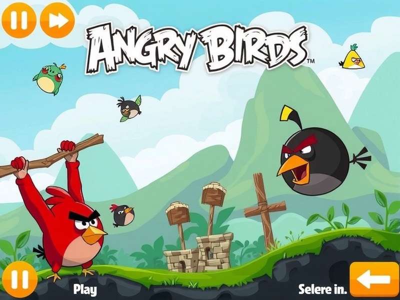Original Angry Birds 2009 Title Screen showing red bird and green pigs