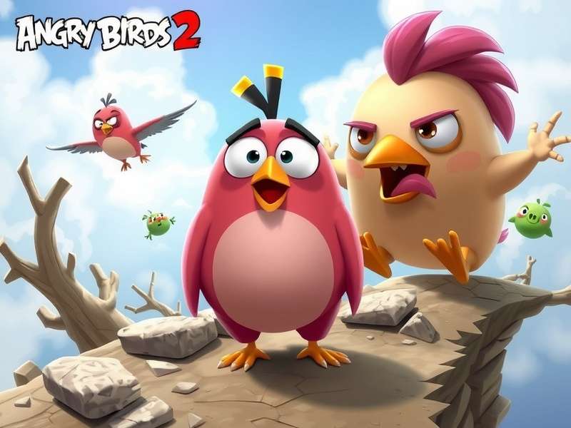 Angry Birds 2 character Pinky in vibrant pink feathers with a determined expression