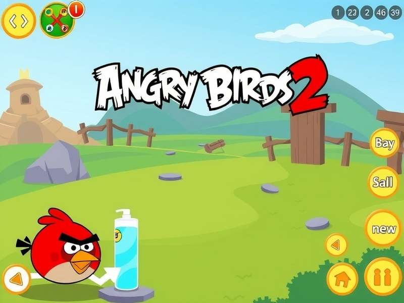 Angry Birds 2 PC gameplay screenshot showing Red Bird launching at pig structures