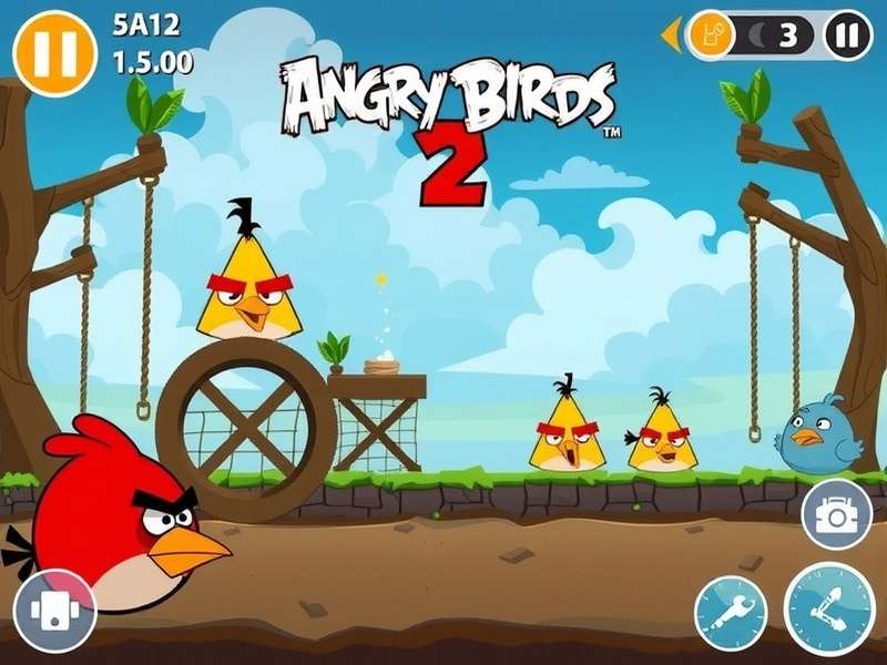 Angry Birds 2 gameplay screenshot showing birds and pigs in a tower level