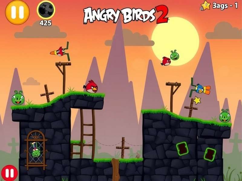 Angry Birds 2 main menu screen with musical notes emanating from the birds, symbolizing the soundtrack's cultural fusion