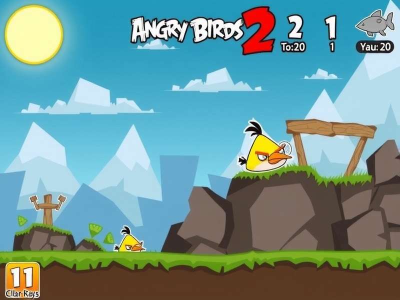 Screenshot of Angry Birds 2 Online Game showing Red Bird in action against pig fortress