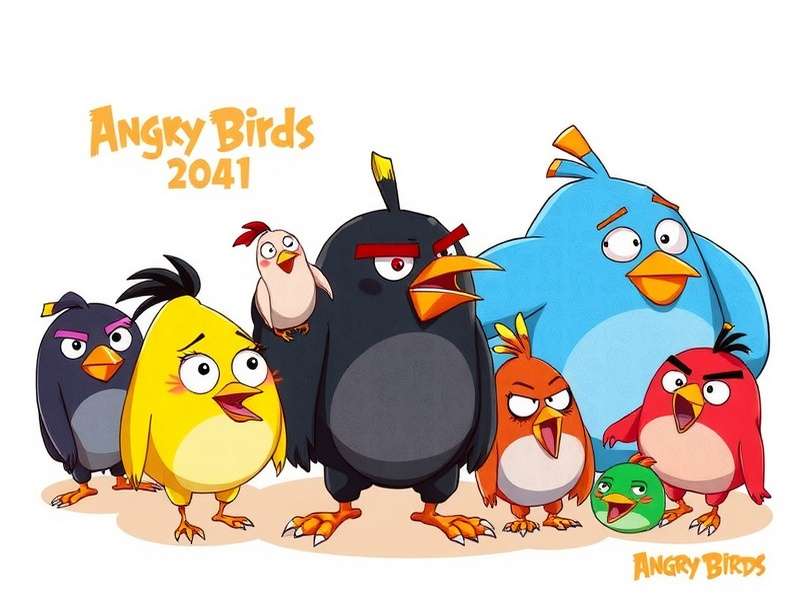 Angry Birds 2 complete character cast drawing lineup showing Red, Chuck, Bomb, Stella, Silver and other characters