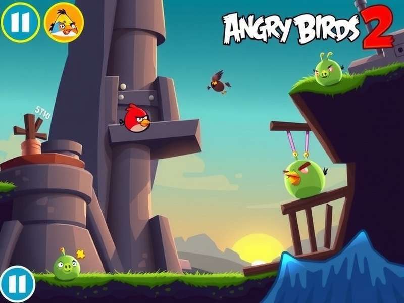 Angry Birds 2 gameplay screenshot showing multi-bird selection and dynamic level destruction