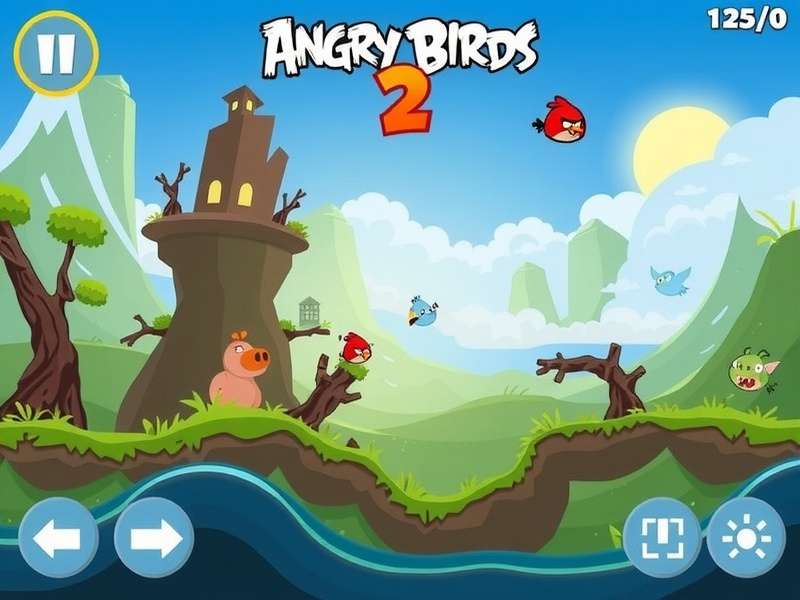 Angry Birds 2 Free gameplay screenshot featuring the iconic red bird and pig fortress