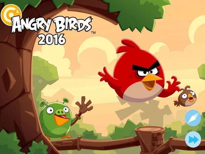 Angry Birds 2016 gameplay scene with Red, Chuck and Bomb on a slingshot