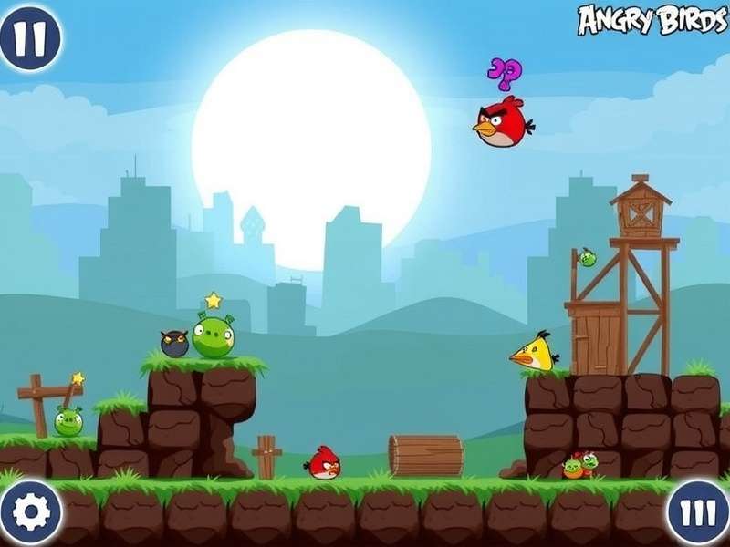 Angry Birds 2 Windows 11 gameplay screenshot showing the flock in action against pig fortresses