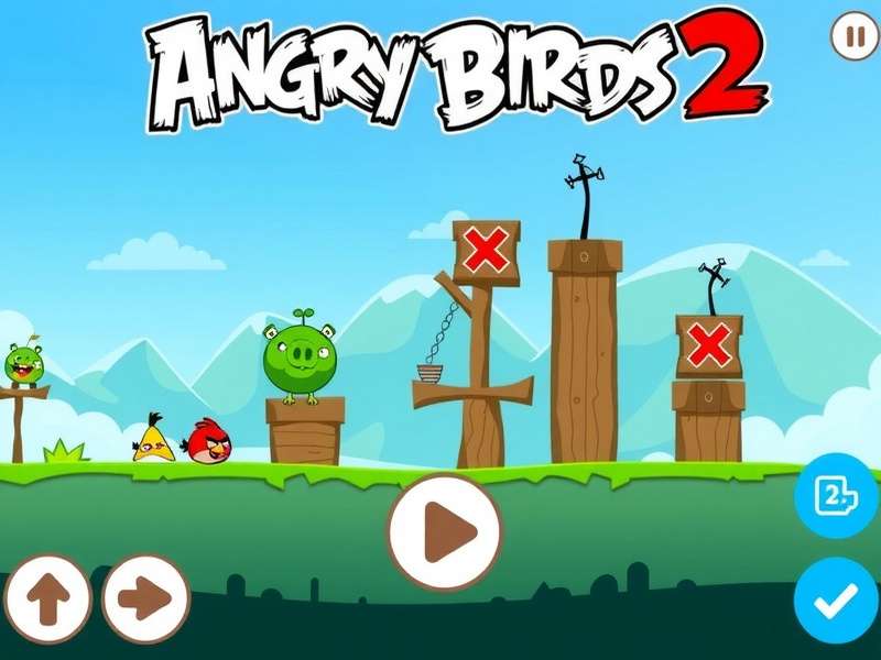 Angry Birds 2 gameplay screenshot showing Red, Chuck, and Bomb in action