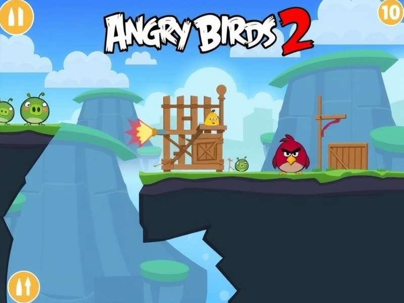Angry Birds 2 gameplay screenshot showing birds and pigs on Windows 10